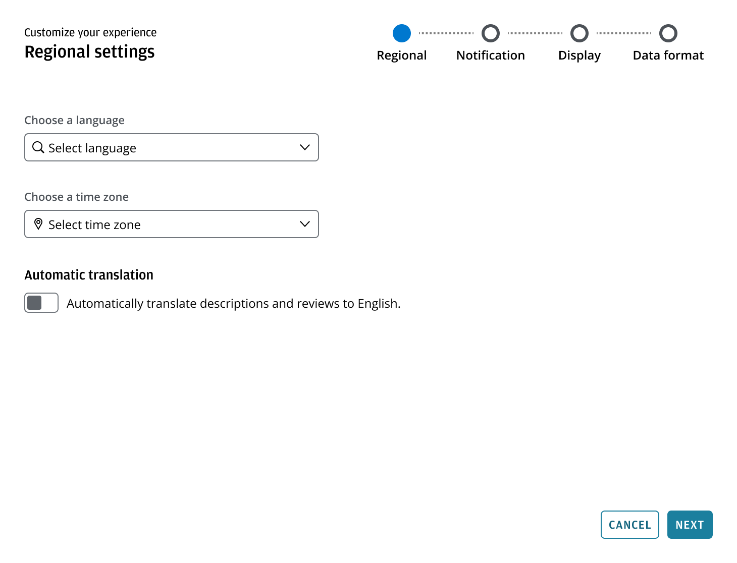 An example for standard controls for an experience customization pattern